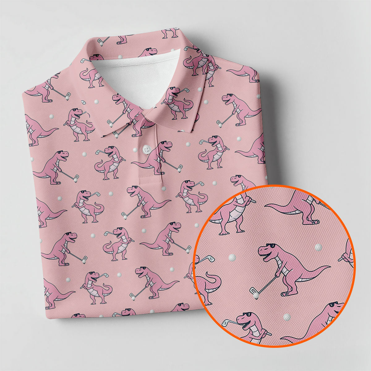Pink T-Rex Dinosaur Golfer Pattern Golf Polo Shirt, Golf Tops For Women, Ladies Golf Top