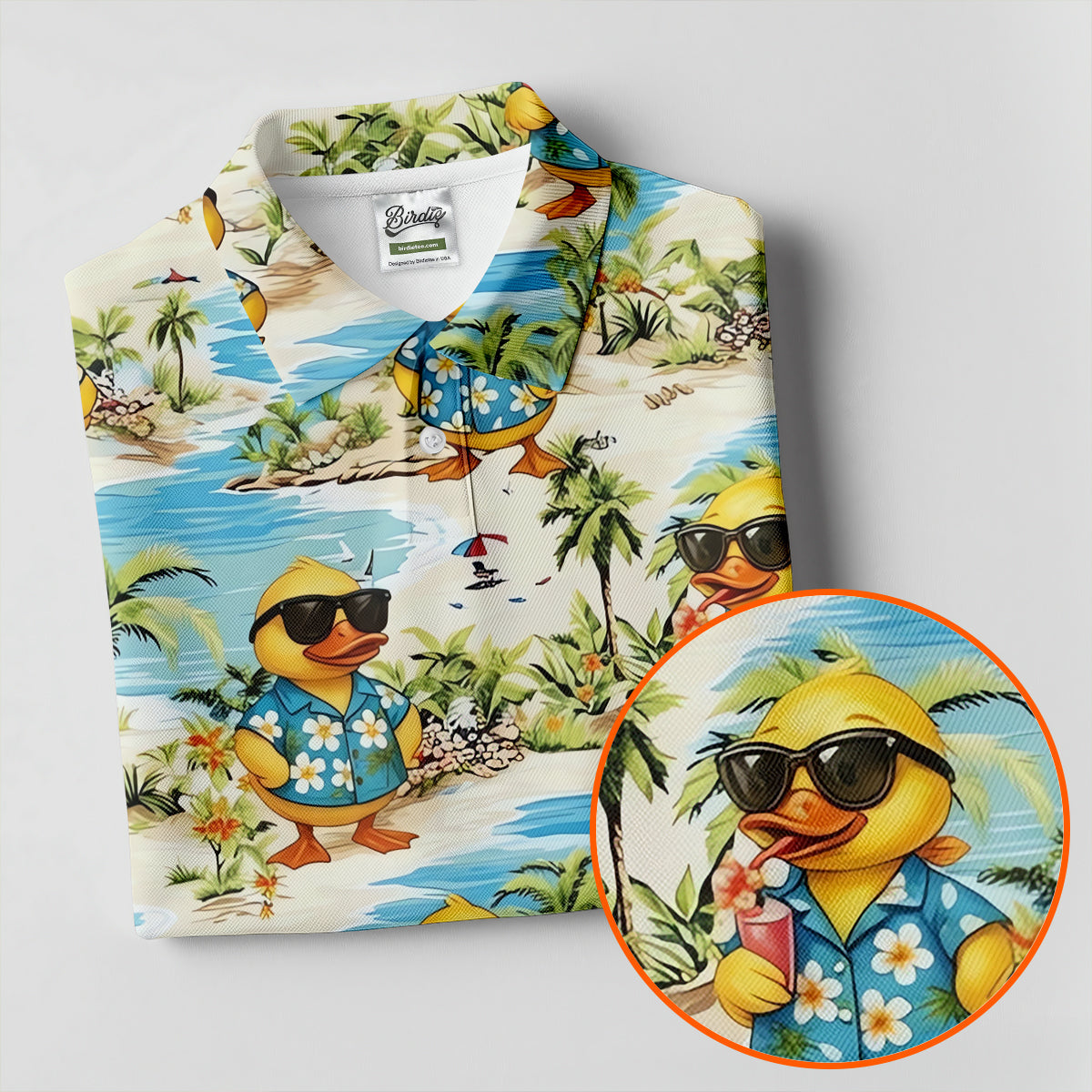 Cute Funny Duck Hawaiian Golf Shirt, Beach Theme Men's Golf Shirt, Polo Shirts For Men