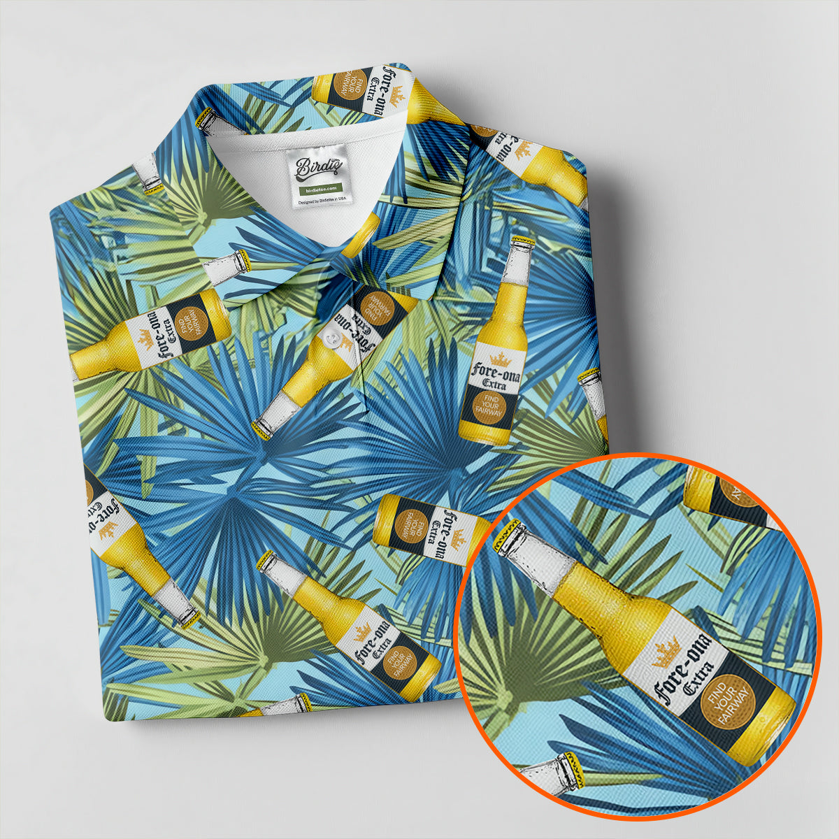 Funny Tropical Beer Bottle Pattern Golf Polo Shirt, Printed Golf Shirts, Mens Golf Apparel