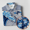 Japanese Wave Cat Hawaiian Golf Shirt, Golf Shirts For Men, Mens Golf Apparel