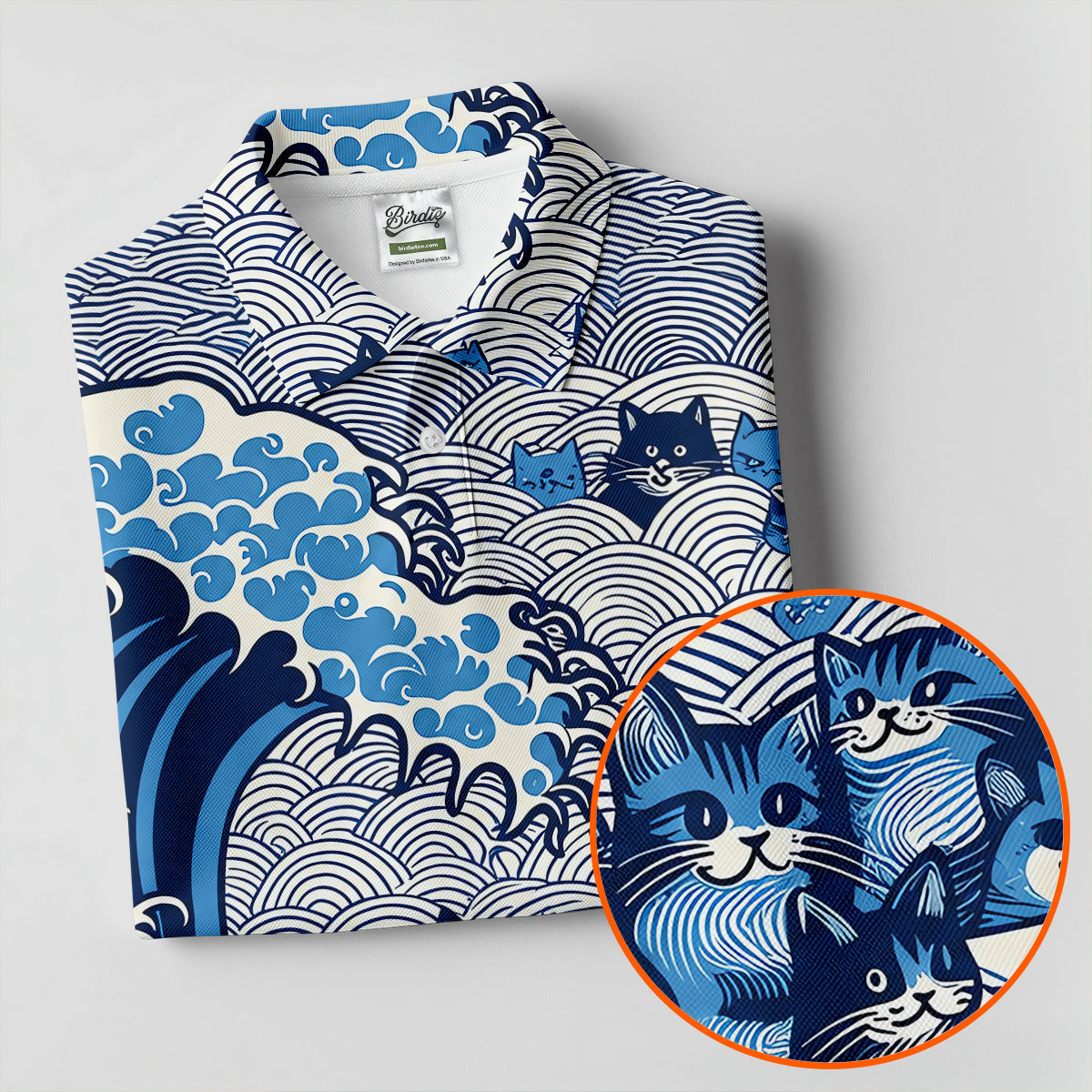Japanese Wave Cat Hawaiian Golf Shirt, Golf Shirts For Men, Mens Golf Apparel
