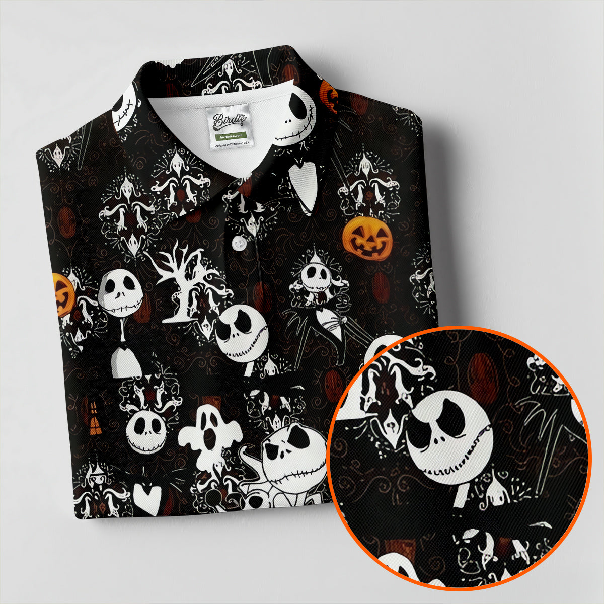 Halloween Pumpkin Skeleton Pattern Golf Polo Shirt, Hawaiian Golf Shirt, Mens Golf Apparel