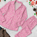 Funny Stick Figure Golfing Long Sleeve Pajama Set, Breast Cancer Awareness Pink Satin Pajamas
