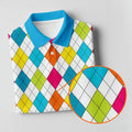 Retro Argyle Diamond Checkered Golf Shirt, Golf Polo For Women, Printed Golf Shirt