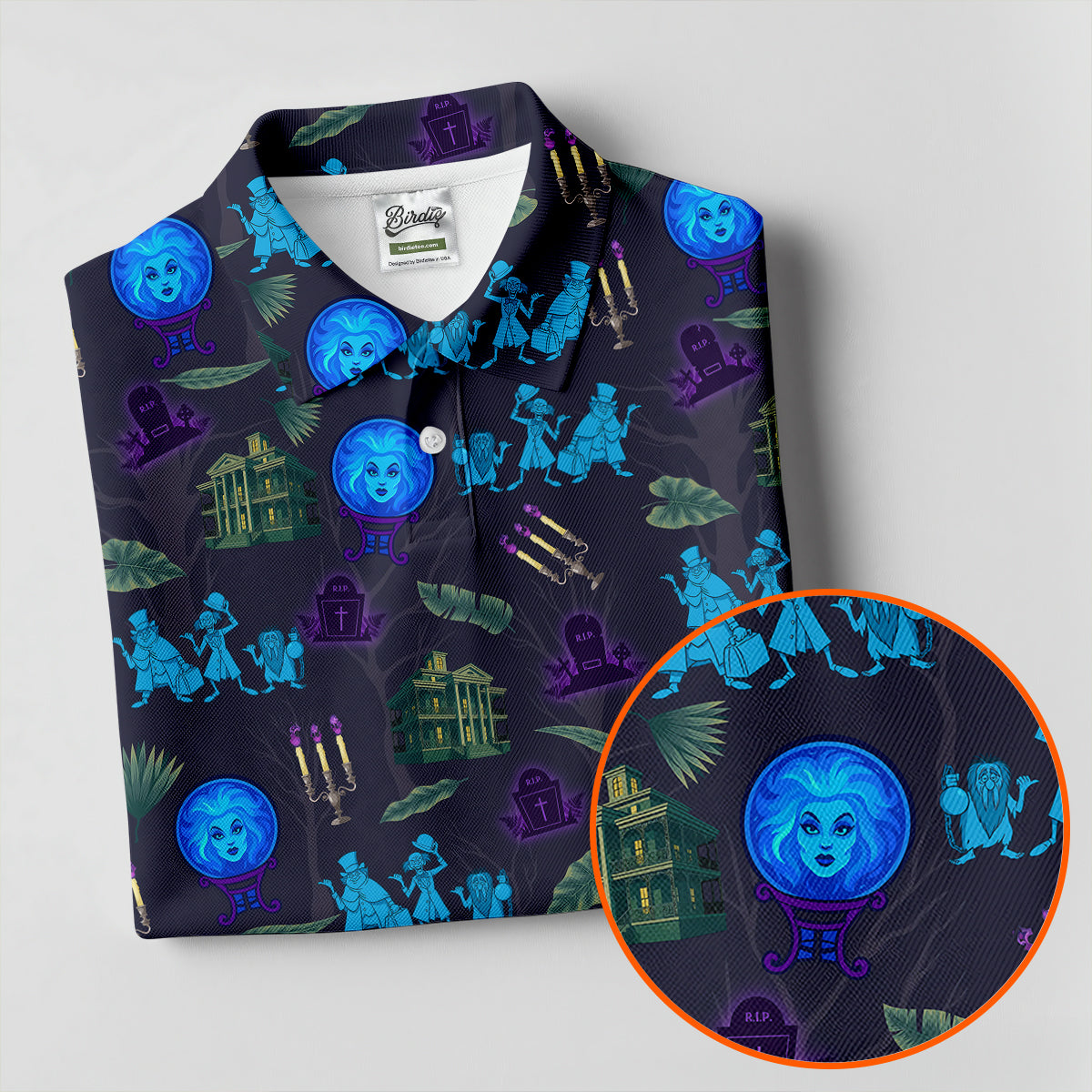 Crystal Ball Ghost Trio Halloween Polo Shirt, Golf Shirts For Men, Mens Golf Apparel