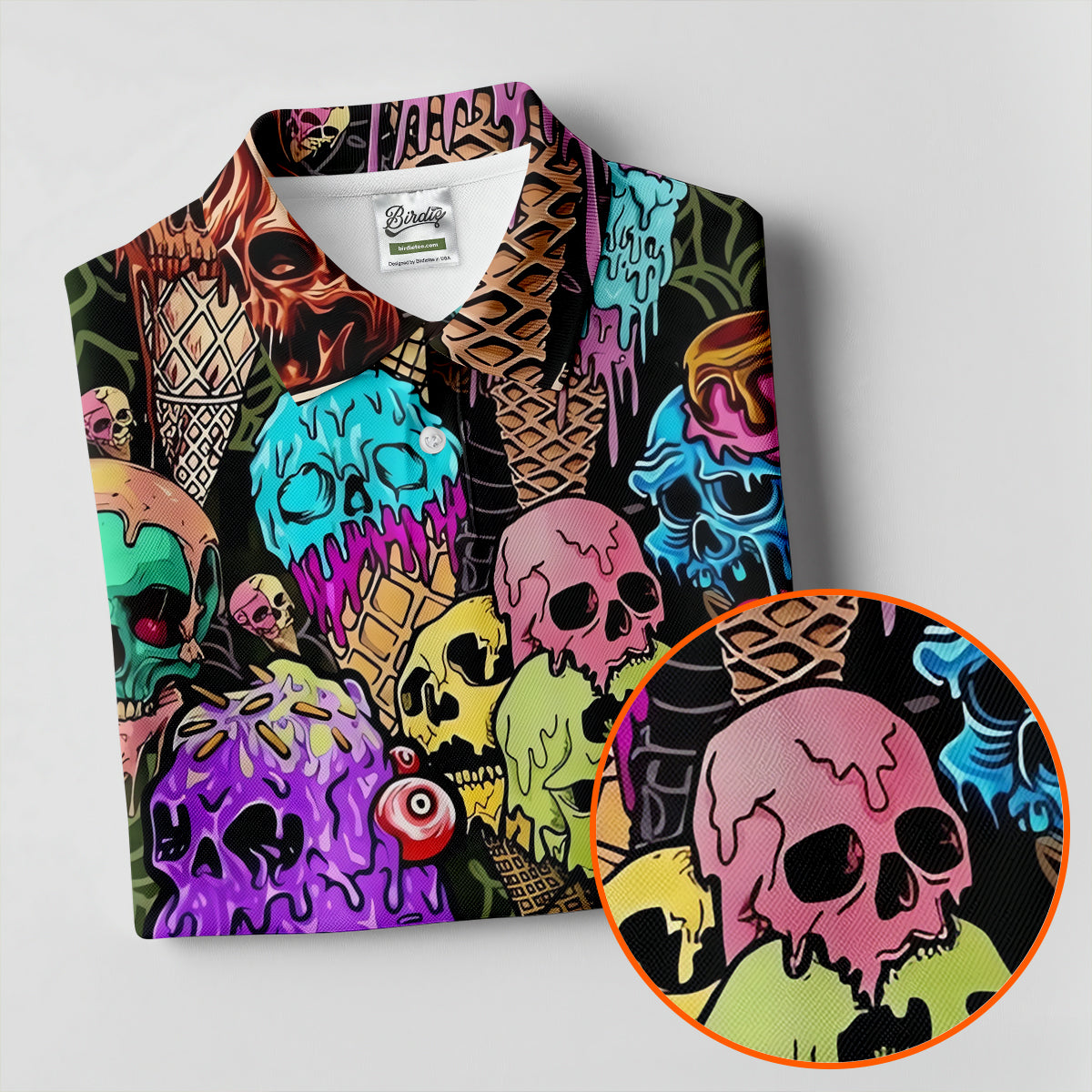 Melting Skull Ice Cream Halloween Golf Shirt, Golf Apparel For Men, Mens Golf Shirts