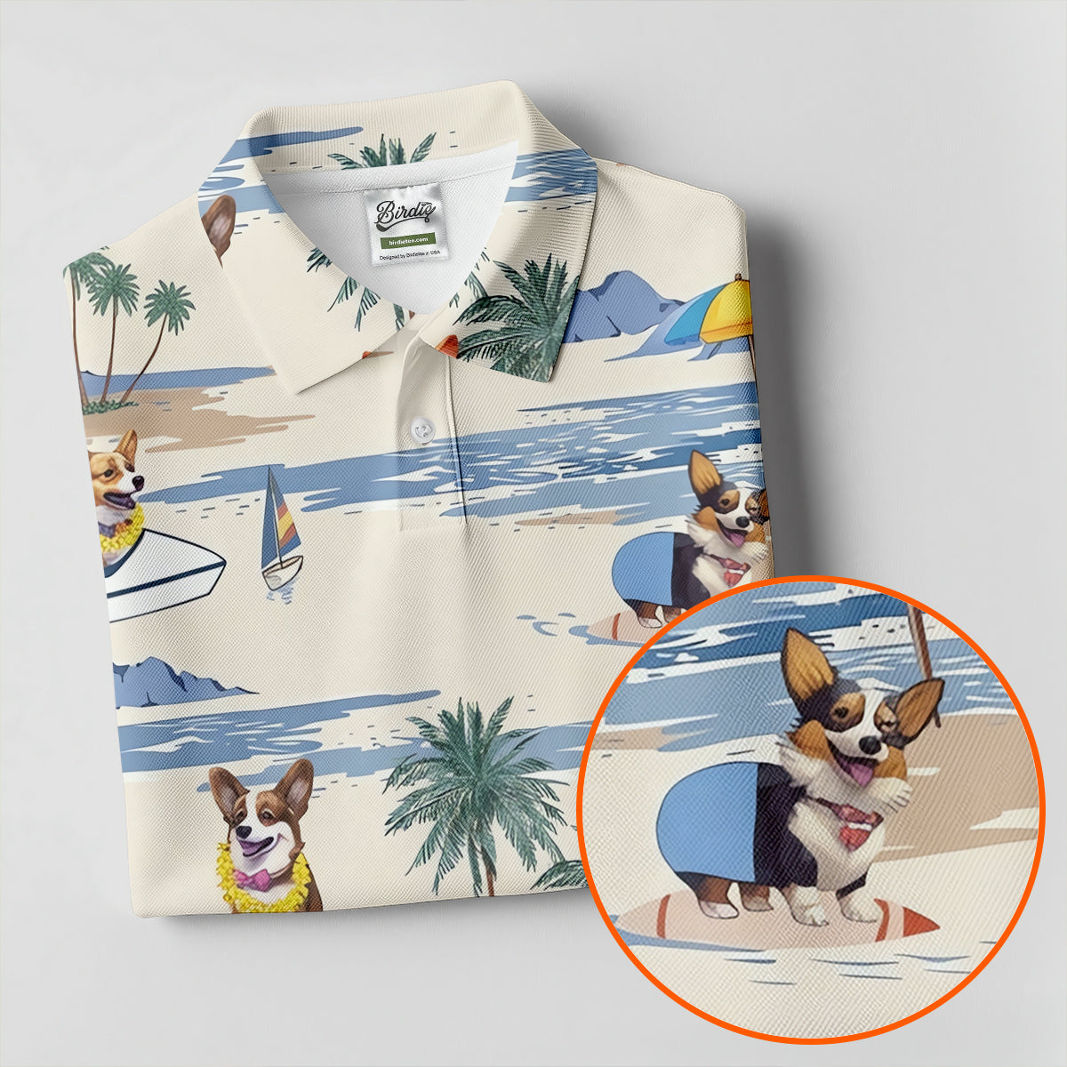 Cute Corgi Beach Vacation Golf Polo Shirt, Golf Polo Shirts For Men, Mens Golf Apparel