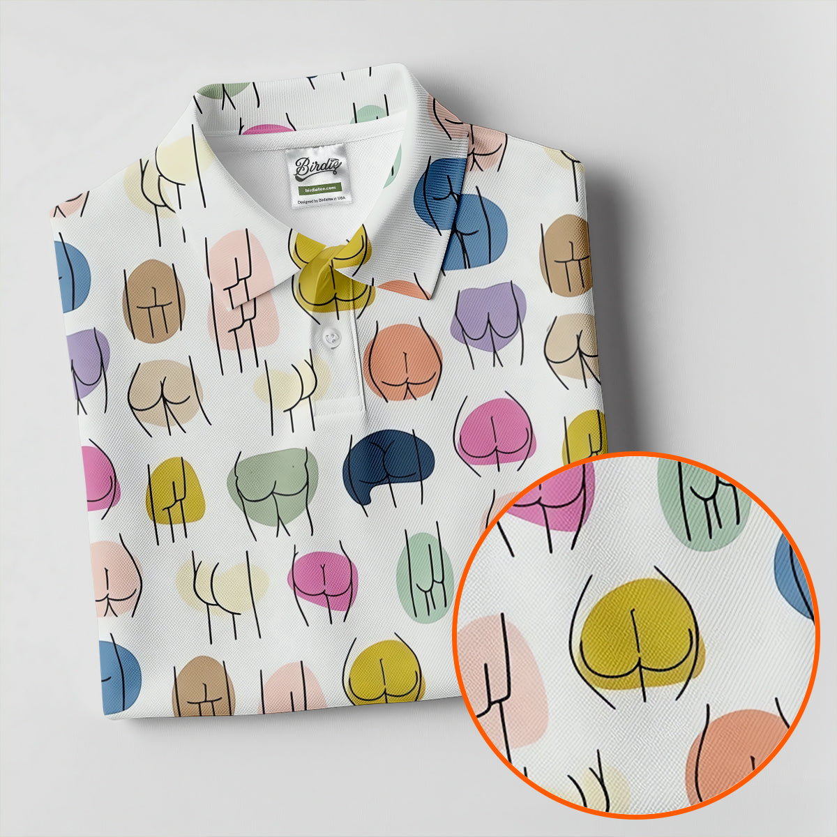 Funny Colorful Butt Pattern Golf Polo Shirt, Golf Shirts For Men, Mens Golf Apparel
