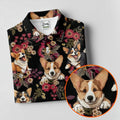 Cute Corgi Floral Hawaiian Pattern Polo Shirt, Womens Golf Polo, Funny Golf Shirt