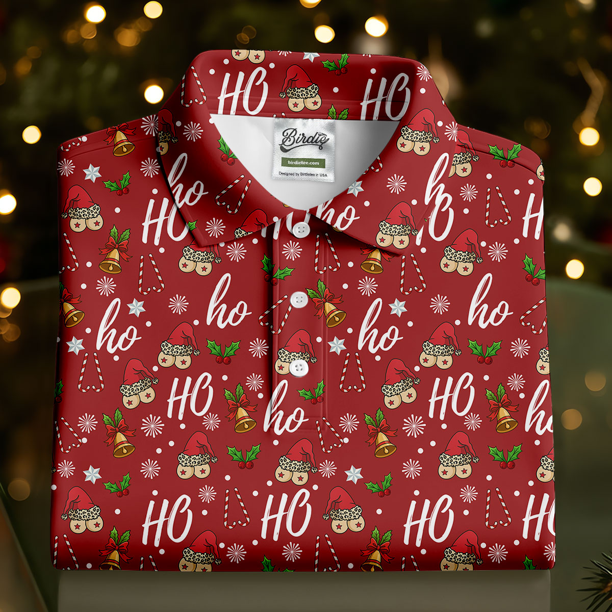 Funny Ho Ho Ho Naughty Tits Christmas Golf Shirt, Men's Funny Golf Shirts, Christmas Golf Gift