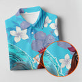 Tropical Floral Beach Scene with Ocean Surf Hawaiian Golf Polo, Golf Tops For Women, Golfing Apparel