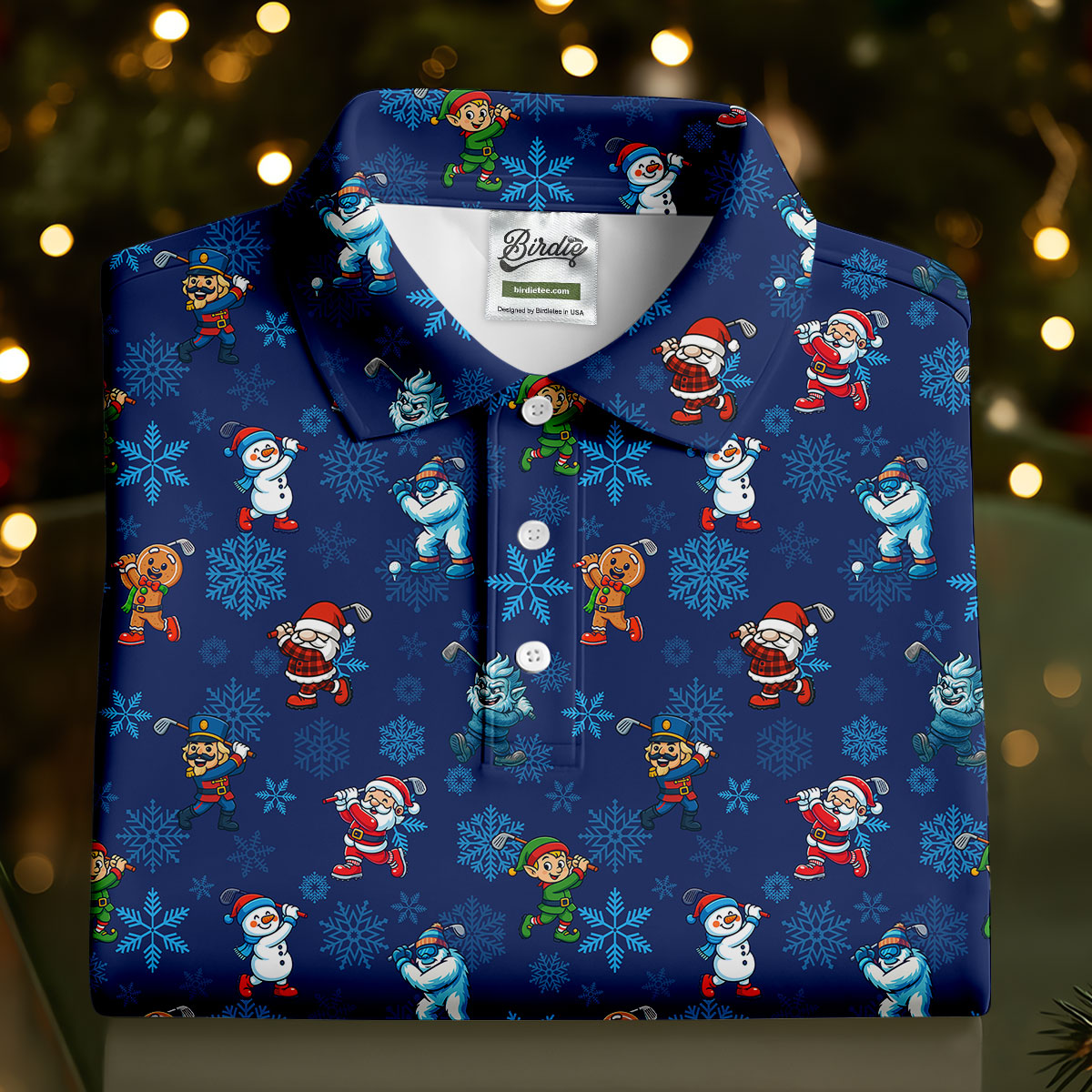 Funny Christmas Characters Golf Pose Navy Golf Shirt, Christmas Golf Shirt, Polo Shirts For Men