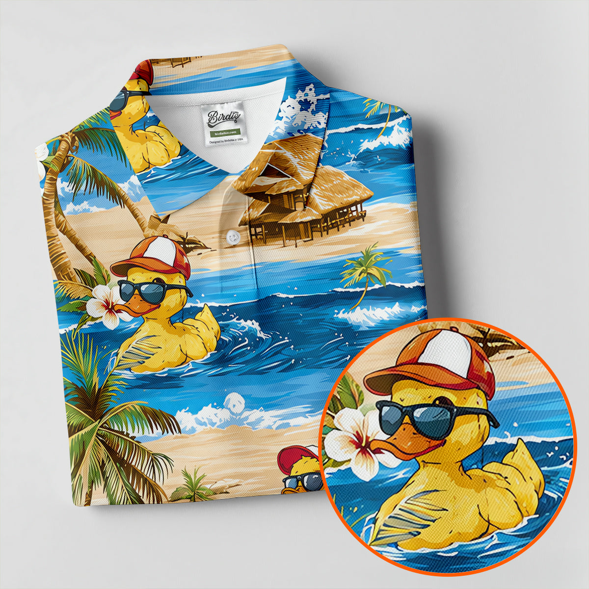 Funny Duck Hawaiian Golf Shirt, Summer Ocean Men's Golf Shirt, Polo Shirts For Men