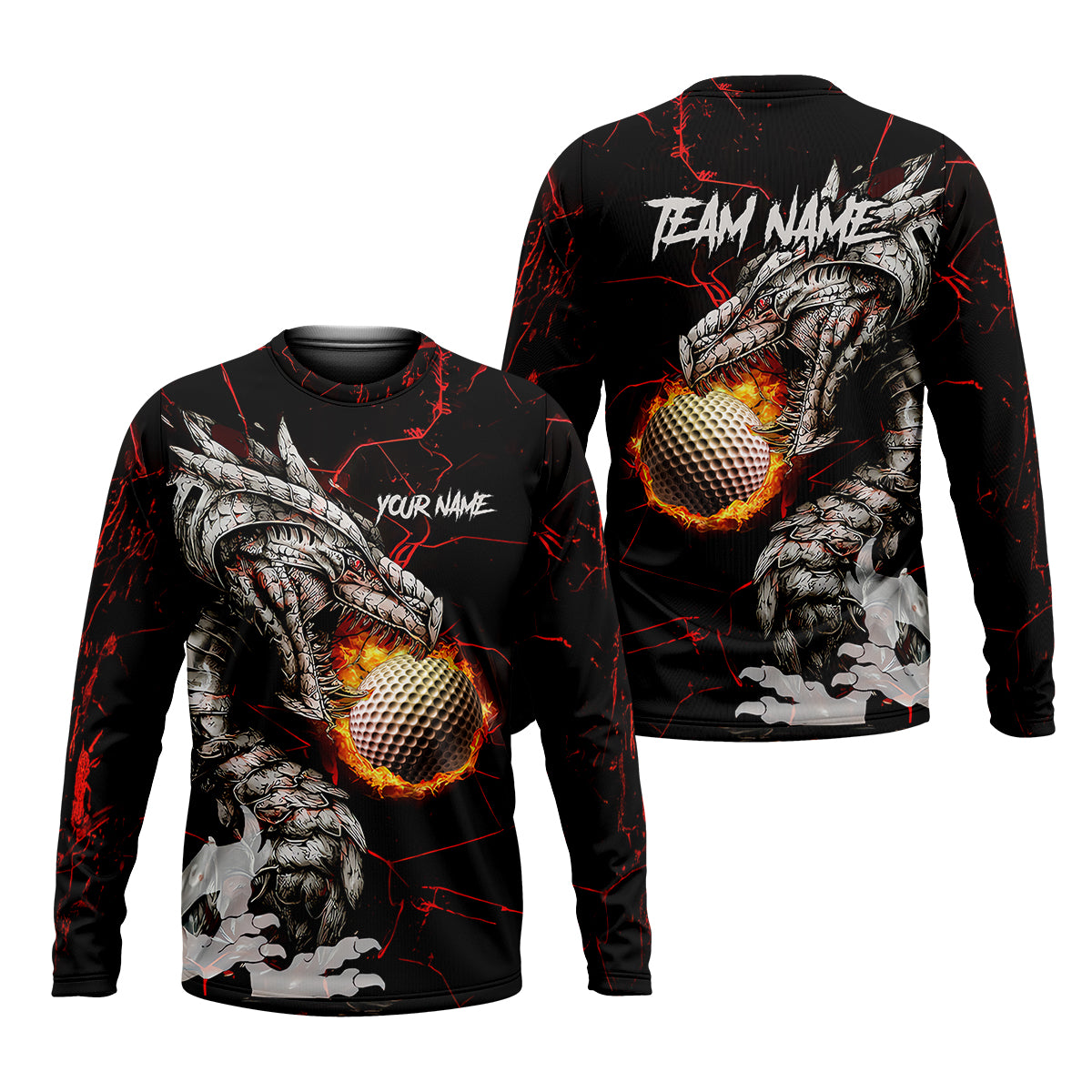 Flaming Dragon Custom Golf Polo Shirt, Dad Golf Gift, Golf Lover Gifts