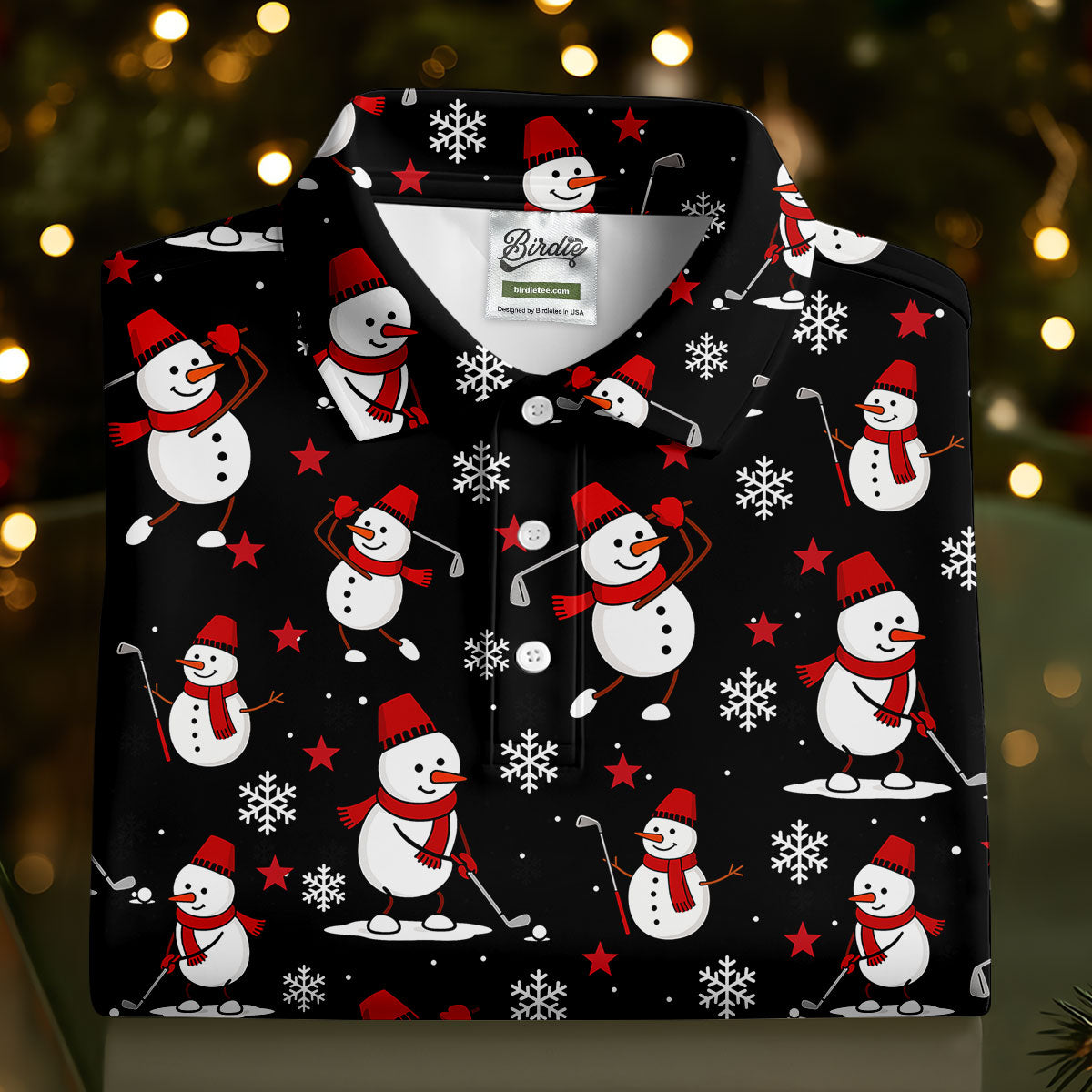 Cute Snowman Golf Pose Black Golf Shirt, Christmas Golf Shirt, Golf Shirts For Men, Golf Gift For Men