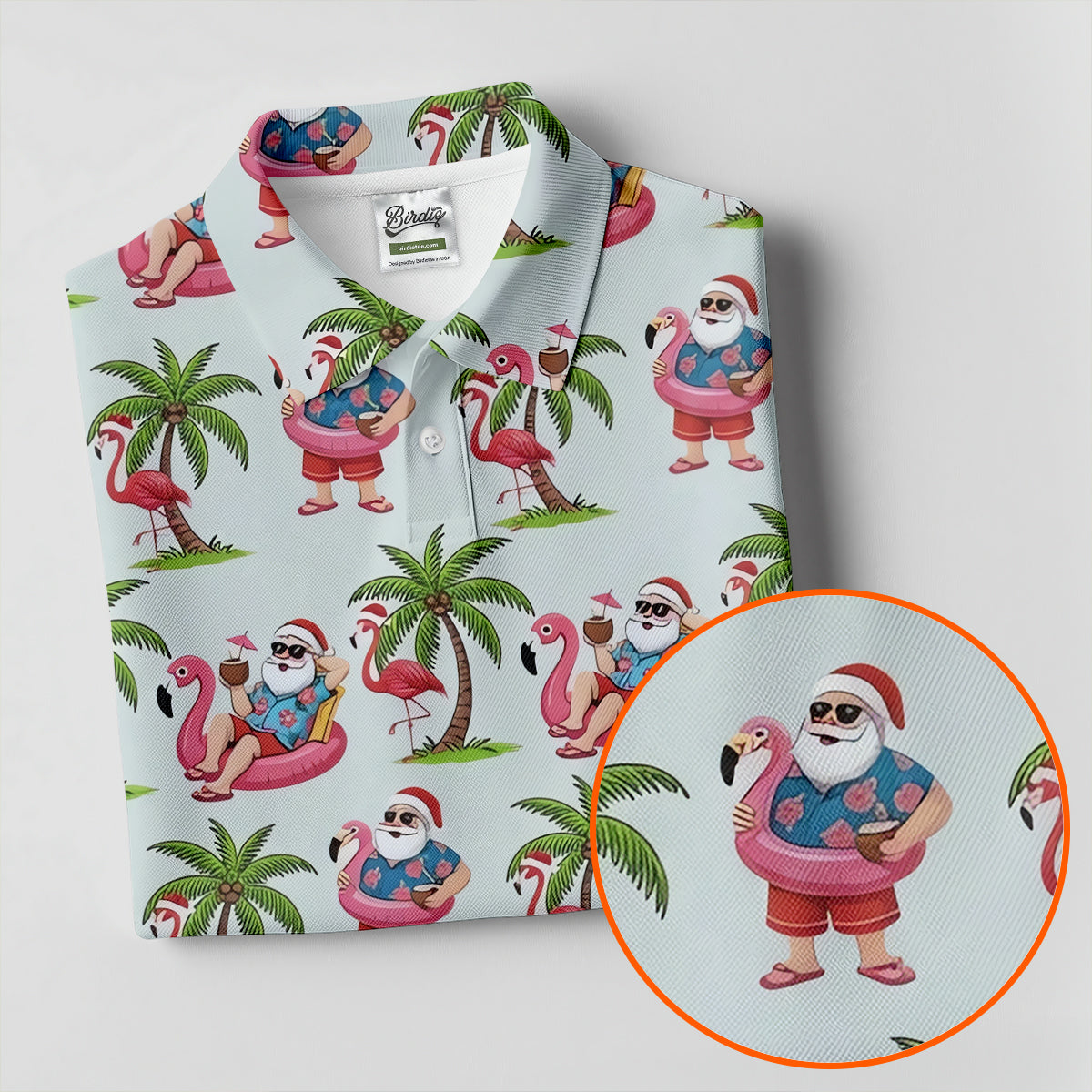 Tropical Santa Flamingo Beach Golf Polo, Christmas Golf Shirt, Golf Apparel For Men
