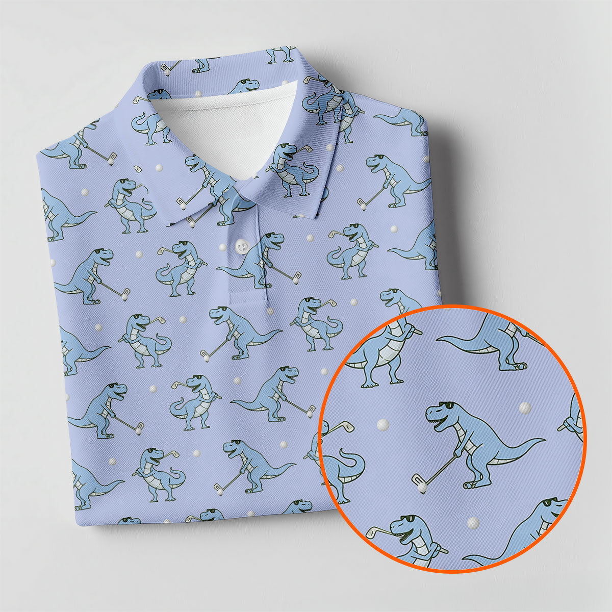 Blue T-Rex Dinosaur Golfer Pattern Golf Polo Shirt, Men's Golf Shirt, Mens Golf Polo
