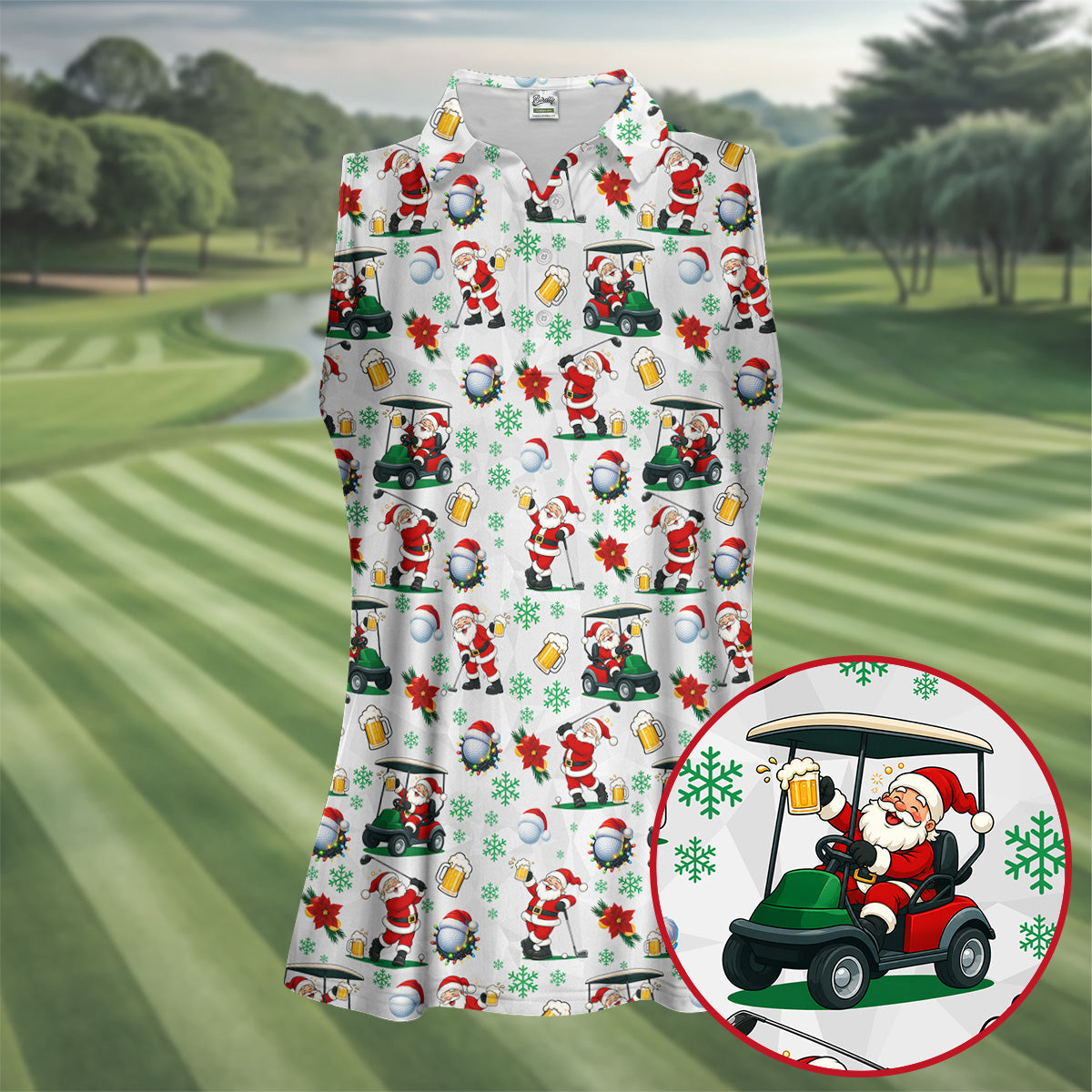 Santa Beer Christmas Golf Polo Shirt, Christmas Golf Shirt, Womens Golf Apparel