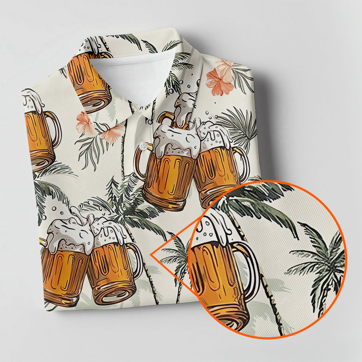 Tropical Palm Trees and Frosty Beer Mug Hawaiian Golf Polo, Golf Tops For Men, Golfing Apparel