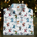 Christmas Characters Golf Pose Men's Funny Golf Shirts, Christmas Golf Shirt, Polo Shirts For Men