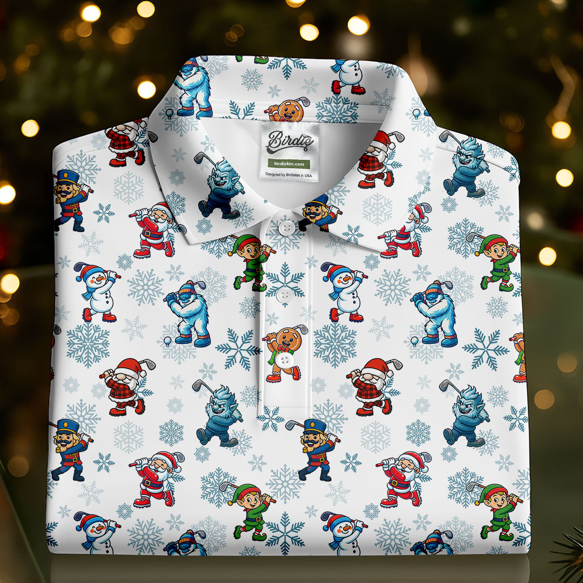 Christmas Characters Golf Pose Men's Funny Golf Shirts, Christmas Golf Shirt, Polo Shirts For Men