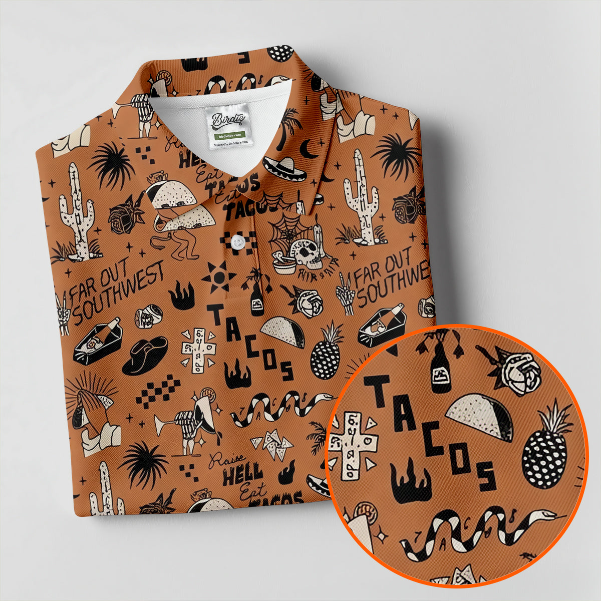 Southwest Desert Taco Skull Pattern Hawaiian Golf Shirt, Golf Tops For Women, Performance Golf Shirt