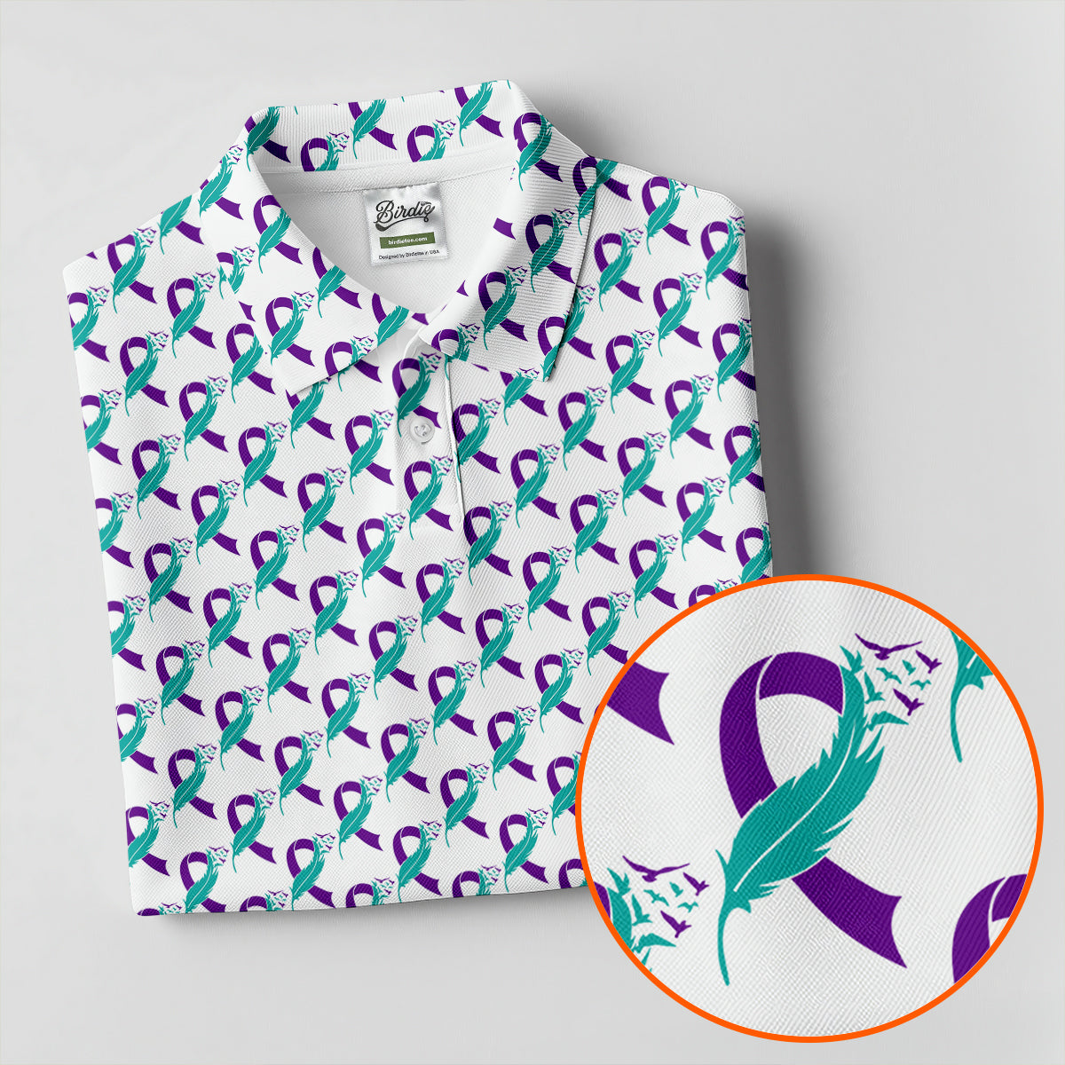 Suicide Awareness Feather Ribbon Pattern Mens Golf Polo, Golf Shirts For Men