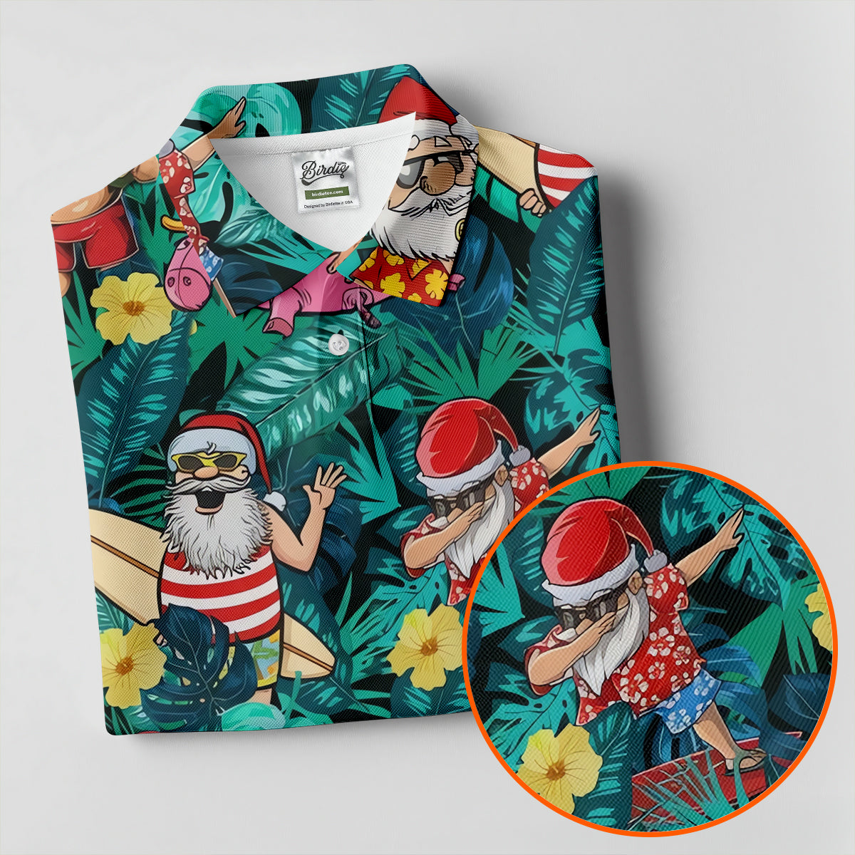 Men's Funny Santa Pool Float Golf Shirt, Christmas Golf Shirt, Golf Apparel For Men