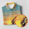 Tropical Lion Sunset Teal Hawaiian Golf Polo, Golf Tops For Men, Golfing Apparel
