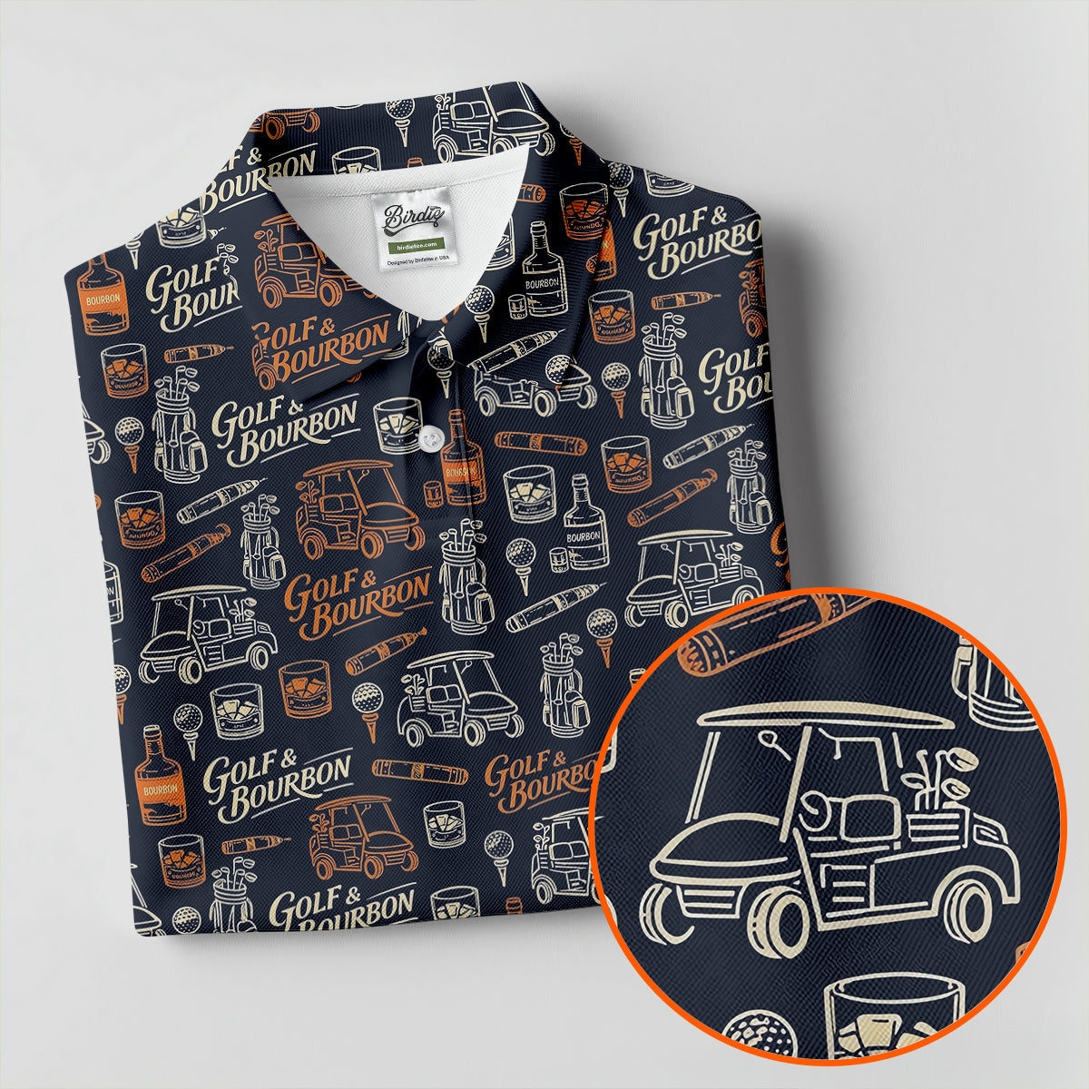 Funny Golf Bourbon Cigar Pattern Polo Shirt, Golf Polo Shirts For Men, Mens Golf Apparel