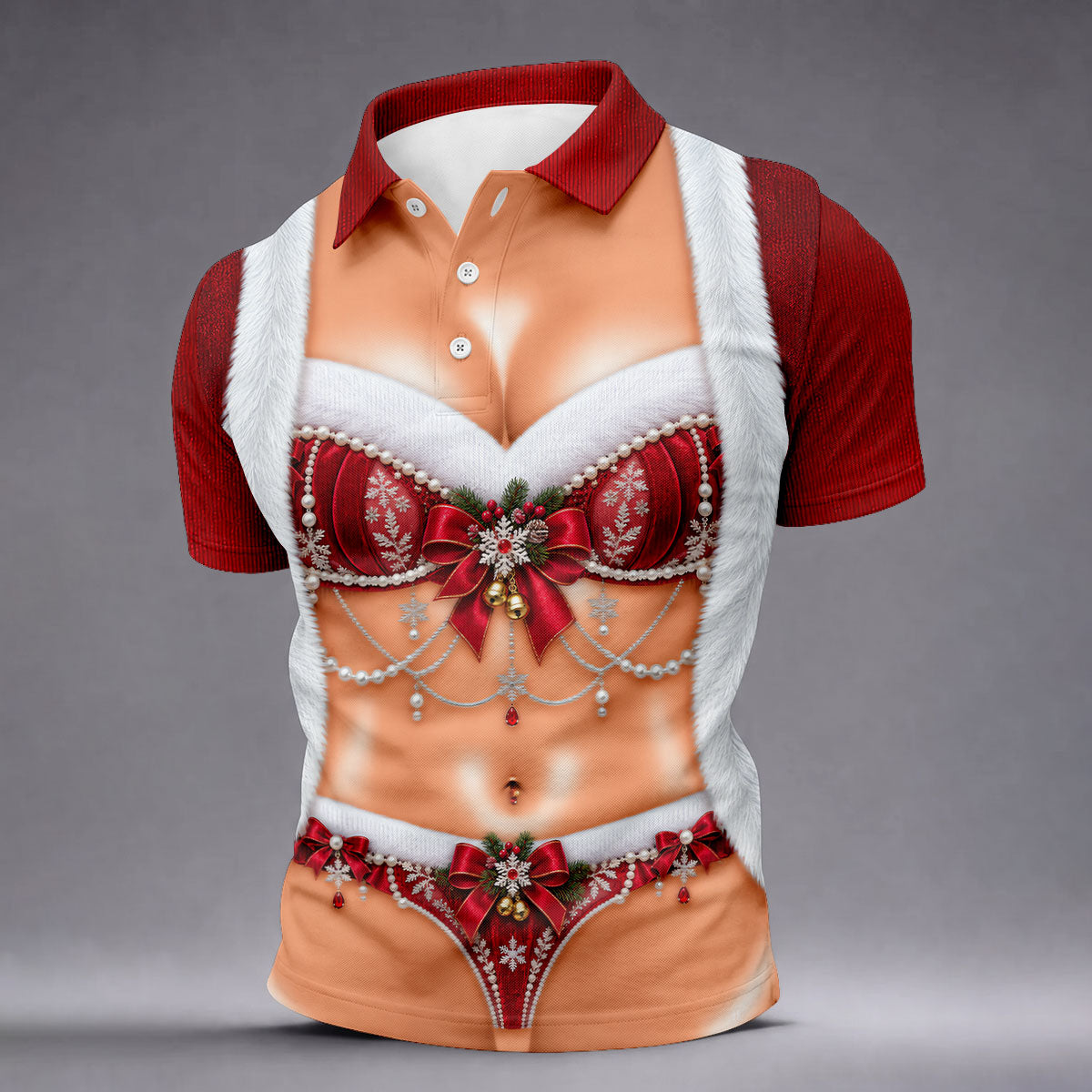 Elegant Santa Bra Bow Christmas Golf Shirt, Mens Golf Shirts, Polo Shirts For Men