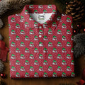 Christmas Golf Cart Pattern Red Men's Golf Tops, Christmas Golf Shirt, Polo Shirts For Men