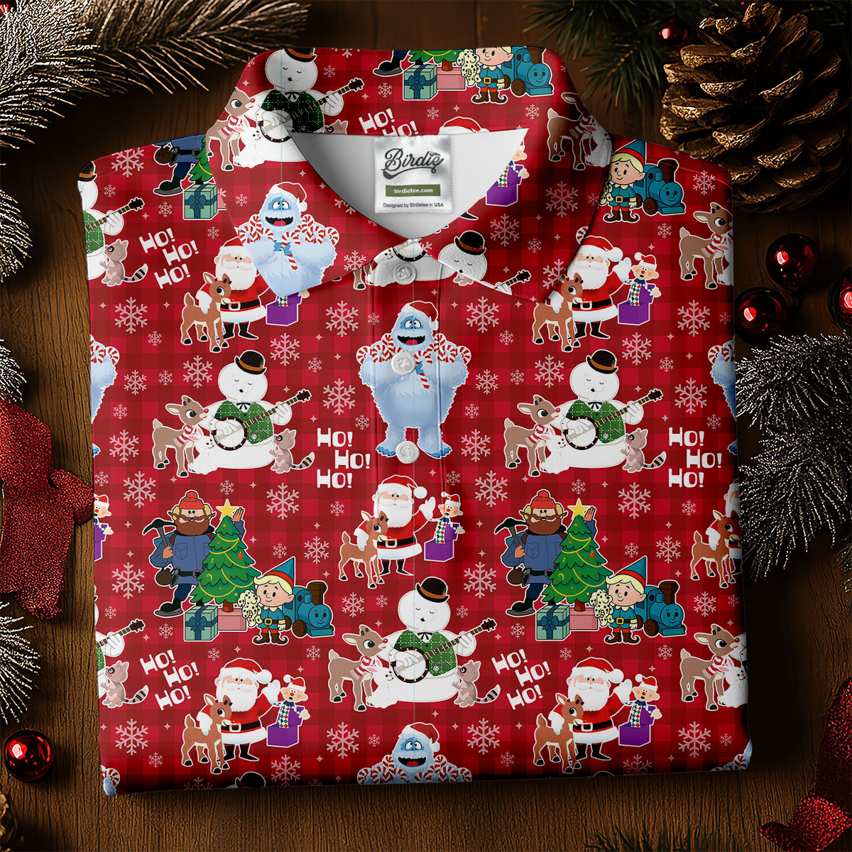 Ho Ho Ho Santa Snowman Men's Golf Polo Shirts, Christmas Golf Shirt, Polo Shirts For Men