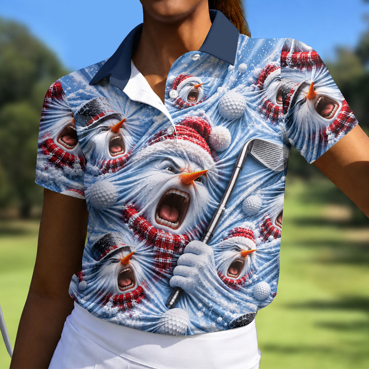Christmas Screaming Snowman Polo Shirt, Christmas Golf Shirt For Women, Golf Apparel