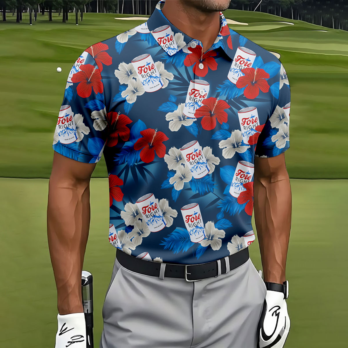 Fore Right Cold As Slice Golf And Beer Tropical Floral Golf Tops For Men, Golf Shirts For Men