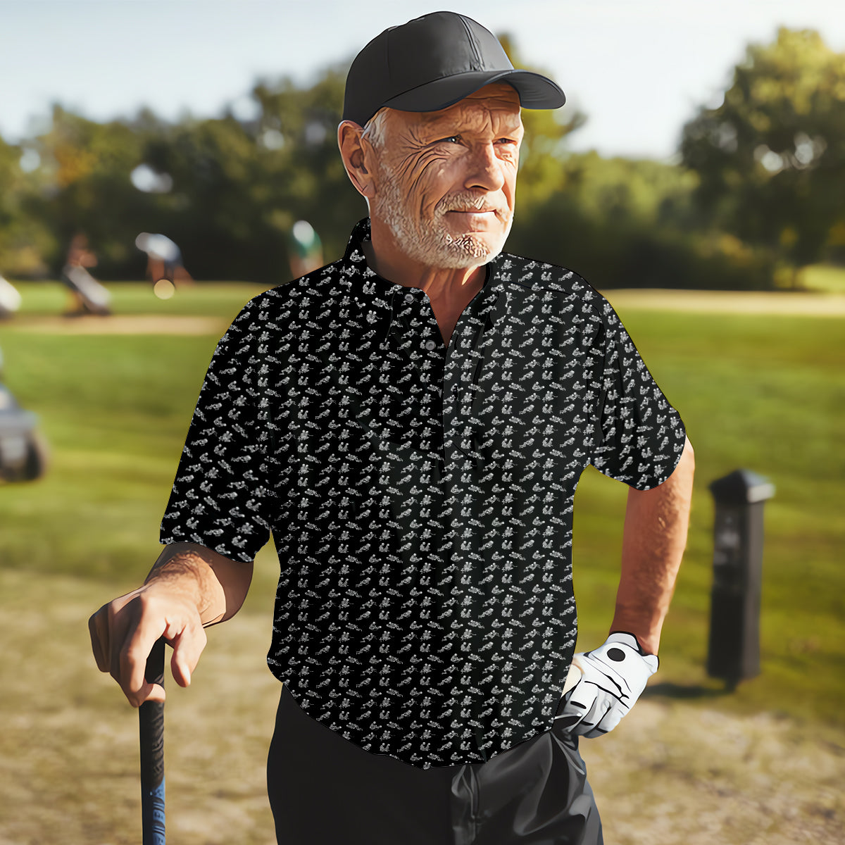 Funny Skeleton Golf Polo Shirt, Funny Position Golf Shirt, Dad Golf Shirt, Christmas Golf Gift