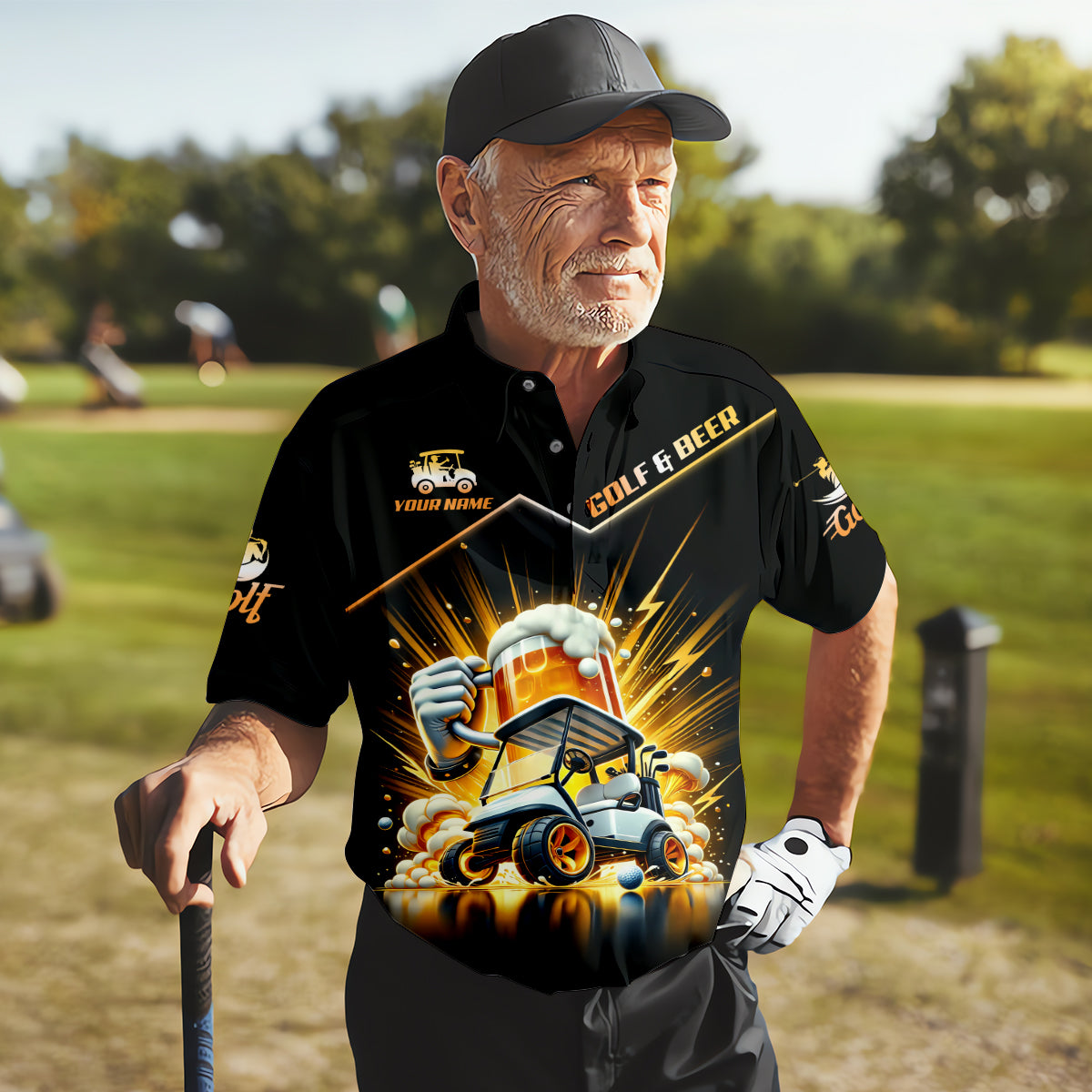 A Good Day Starts With Golf Carts And Beer Custom Men's Golf Polo Shirt, Dad Golf Gift