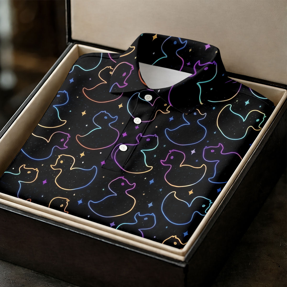 Neon Rubber Duck Pattern Golf Shirt, Ladies Golf Tops, Hawaiian Golf Shirt, Golf Tops For Women