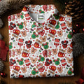 Cute Christmas Dessert Pattern Golf Tops For Men, Cartoon Character Polo Shirts For Men, Christmas Golf Shirt