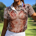 Bloody Stitched Torso Halloween Costume Polo Shirt, Womens Golf Tops, Halloween Golf Shirt