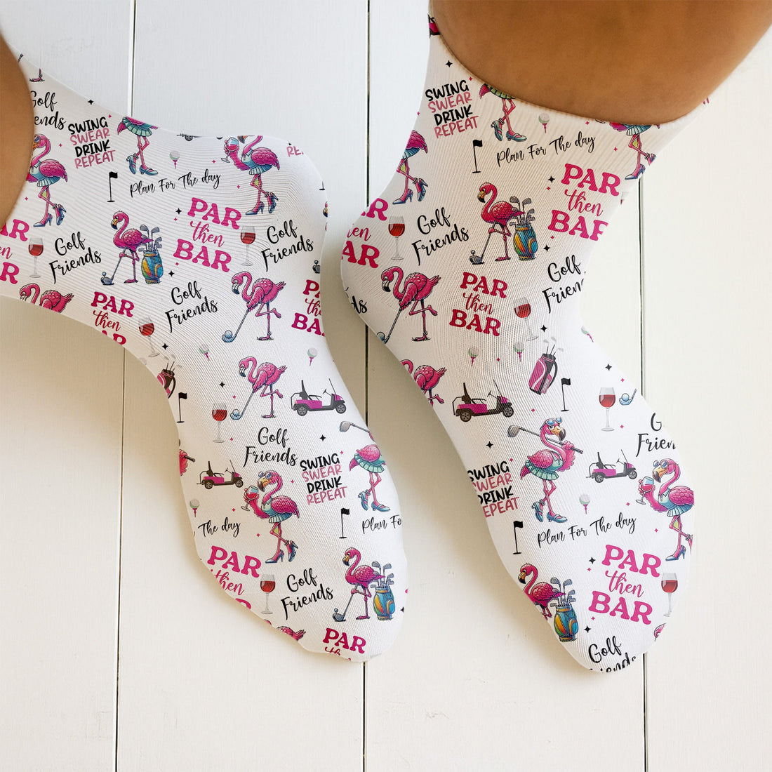 Par Then Bar Flamingo Crew Socks, Golf Socks For Women, Ladies Golf Socks