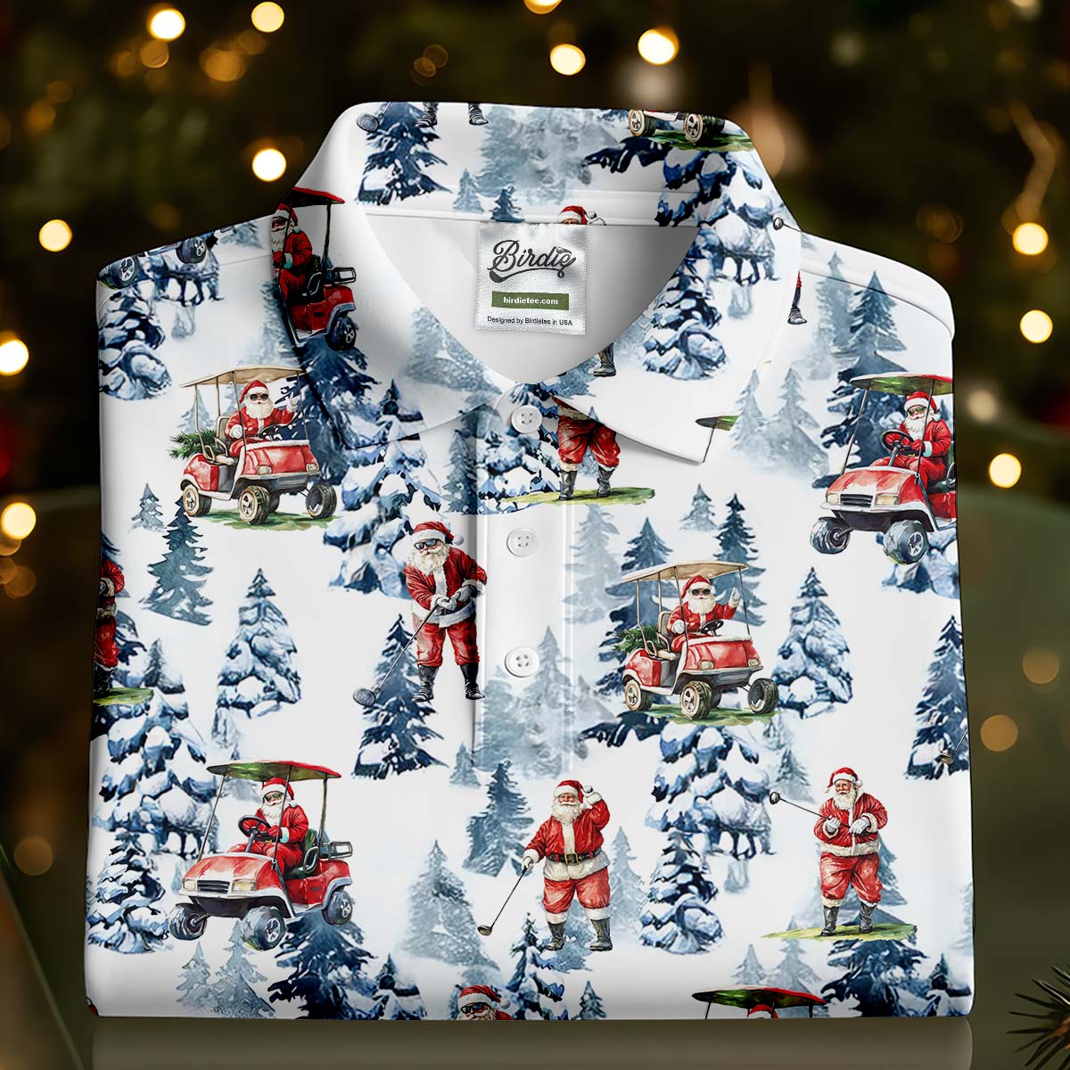 Santa Golfing Polo Shirt Mens, Fun Golf Shirts For Men, Christmas Golf Shirt, Golf Lover Xmas Gift