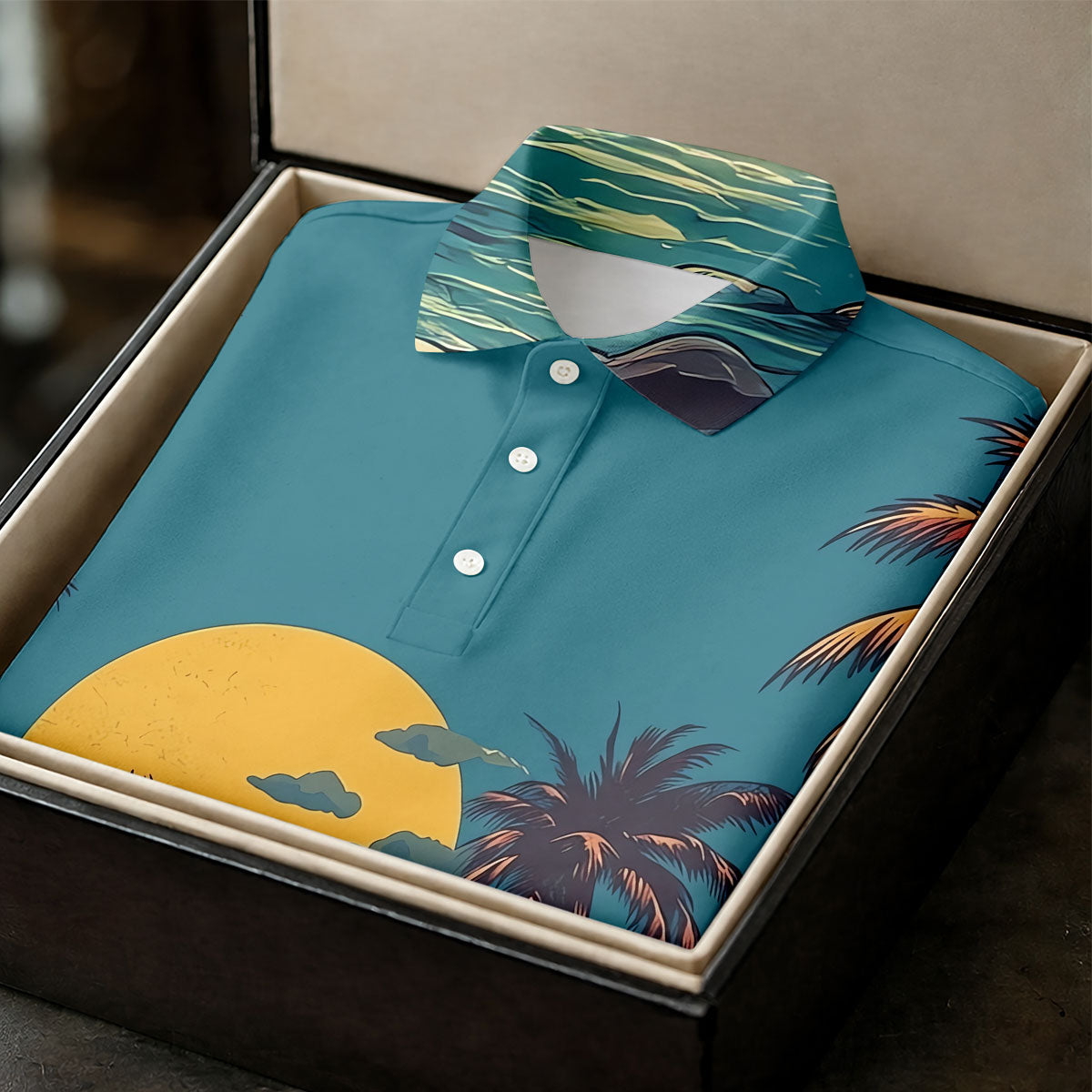 Beach Vibes Lion Sunset Teal Hawaiian Golf Polo, Golf Tops For Women, Golfing Apparel