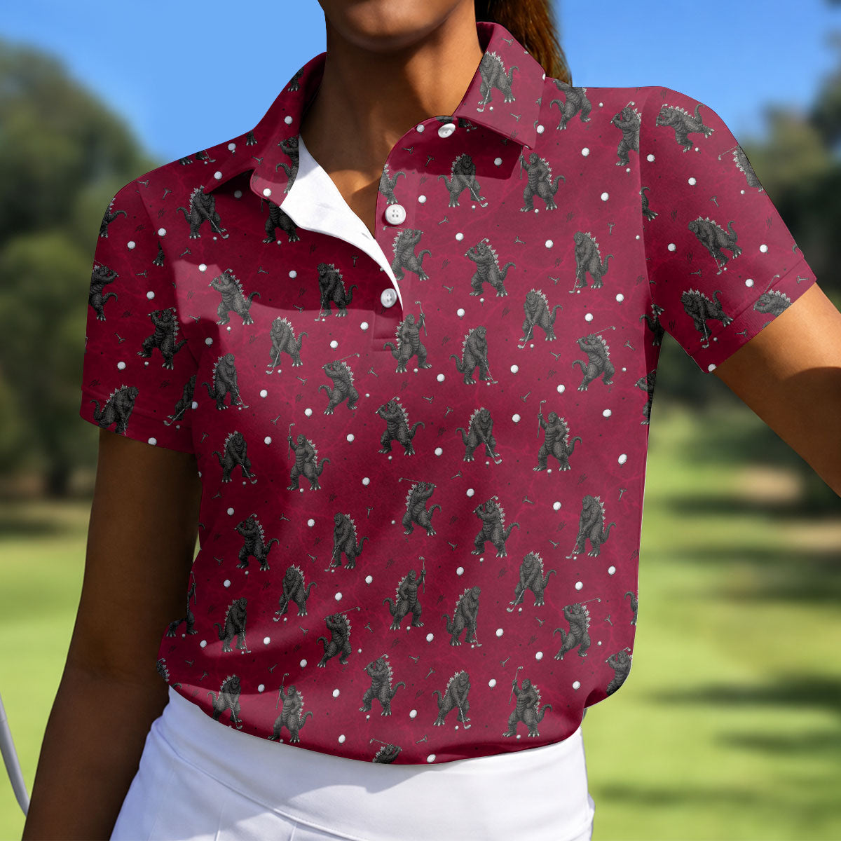 Funny Giant Monster Golf Pattern Polo Shirt, Womens Golf Tops, Ladies Golf Shirts