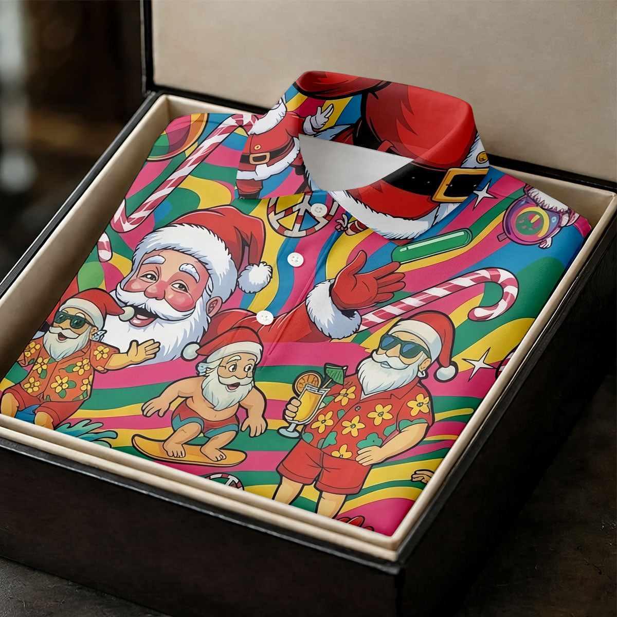 Funny Tropical Santa Christmas Polo Shirt, Mens Golf Polo, Christmas Shirts For Men