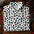 Leopard Pattern Xmas Pine Tree Golf Tops For Men, Christmas Golf Shirt, Cute Golf Outfit, Polo Shirts For Men