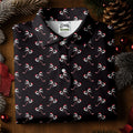 Funny Christmas Candy Cane Pattern Black Golf Shirt, Polo Shirts For Men, Christmas Golf Shirt