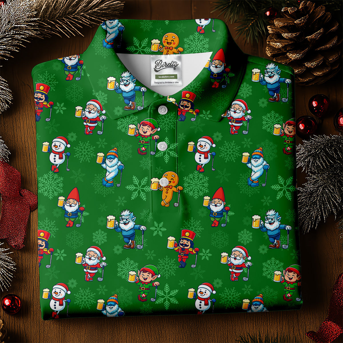 Christmas Characters Golf And Beer Green Women's Funny Golf Shirts, Christmas Golf Shirt, Polo Shirts For Women