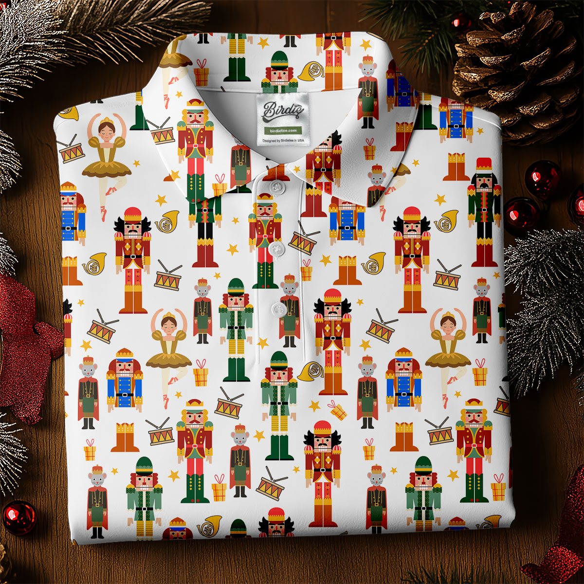 Nutcracker Christmas Golf Tops For Men, White Polo Shirt Mens, Christmas Golf Shirt, Golfing Apparel