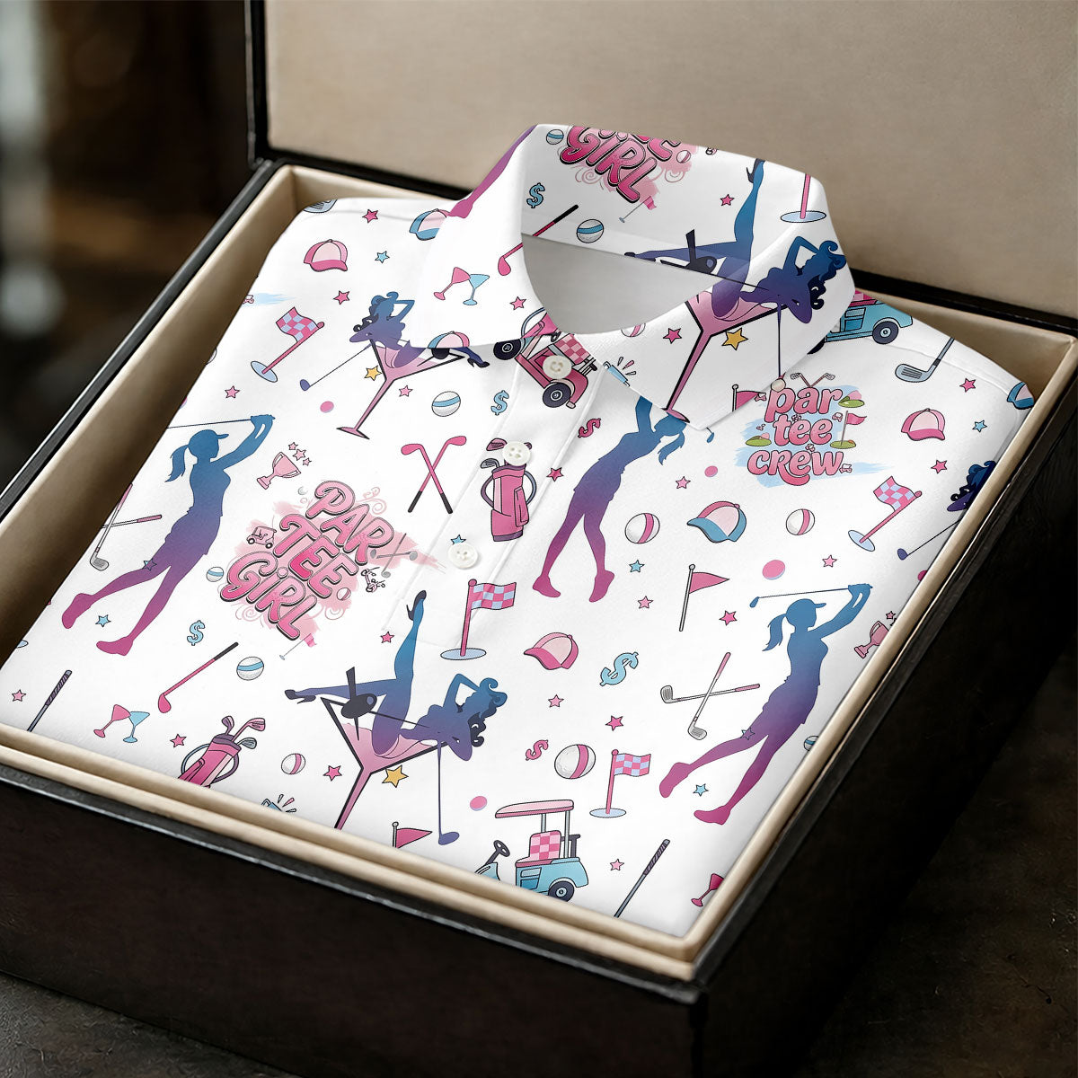 Funny Par Tee Girl Golfer Pattern Golf Polo Shirt, Polo Shirts For Men, Mens Golf Apparel